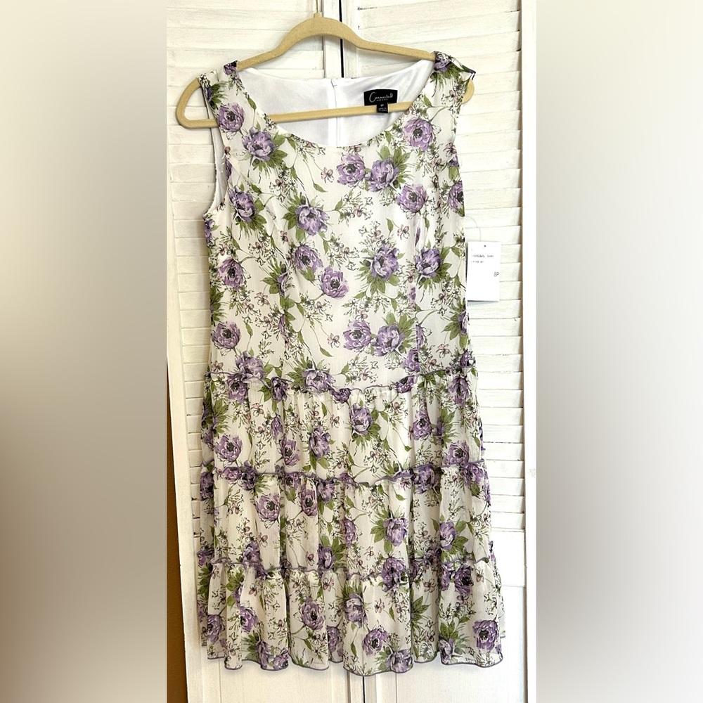 Womens Size 8P Connected Apparel Floral Sleeveless Ruffle Dress 8 Petite NWT